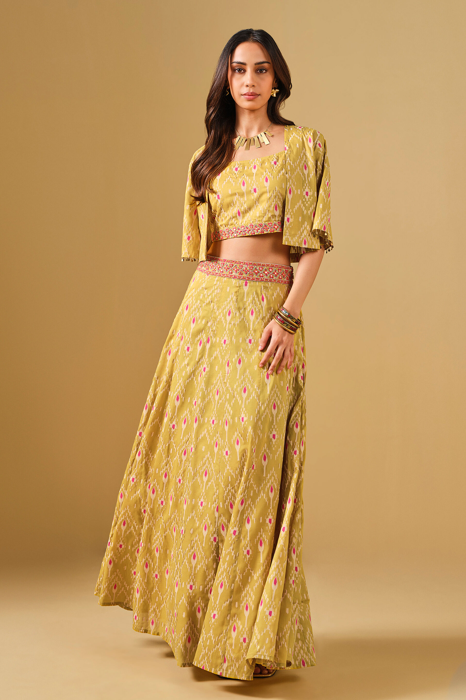 Yellow viscose skirt cheap